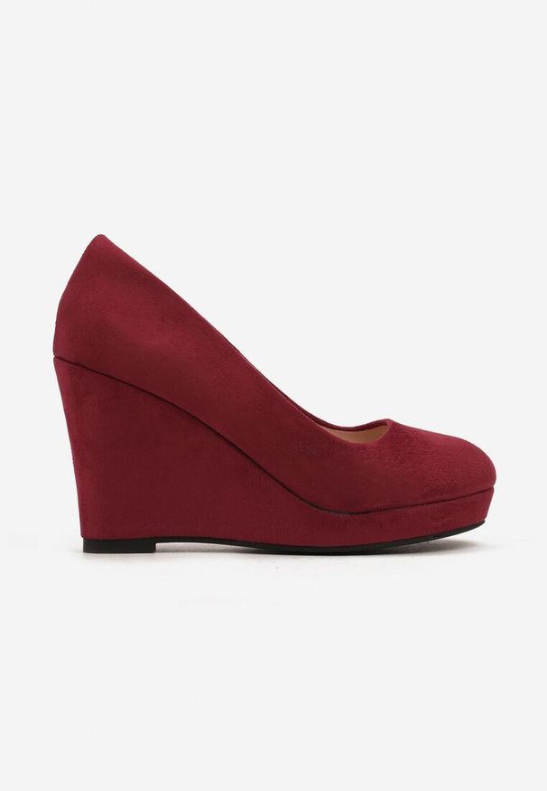 Renee - Bordowe Czółenka na Koturnie z Ekozamszu Enicoria. Okazja: na co dzień. Kolor: czerwony. Obcas: na koturnie. Styl: elegancki, casual