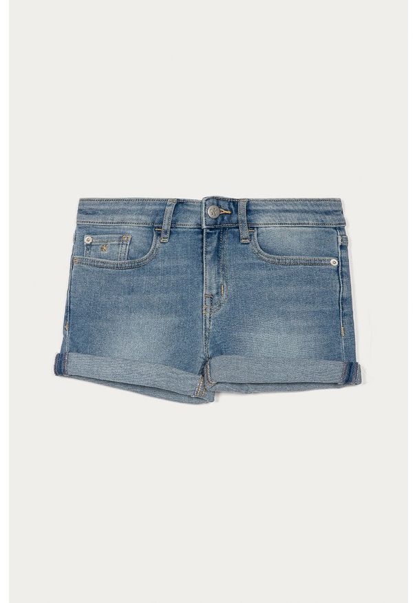 Calvin Klein Jeans - Szorty jeansowe dziecięce 128-176 cm. Okazja: na co dzień. Kolor: niebieski. Materiał: bawełna, denim, elastan, tkanina, poliester. Wzór: gładki. Styl: casual