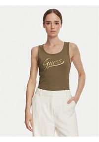 Guess Top W6YP30 K4380 Zielony ciemny Slim Fit. Kolor: zielony. Materiał: syntetyk #1