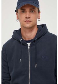 Superdry bluza męska kolor granatowy z kapturem gładka. Typ kołnierza: kaptur. Kolor: niebieski. Materiał: włókno, materiał. Wzór: gładki #3