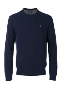 Ralph Lauren - RALPH LAUREN - Sweter z wełny merino. Kolor: niebieski. Materiał: wełna. Wzór: haft, aplikacja. Styl: klasyczny #1