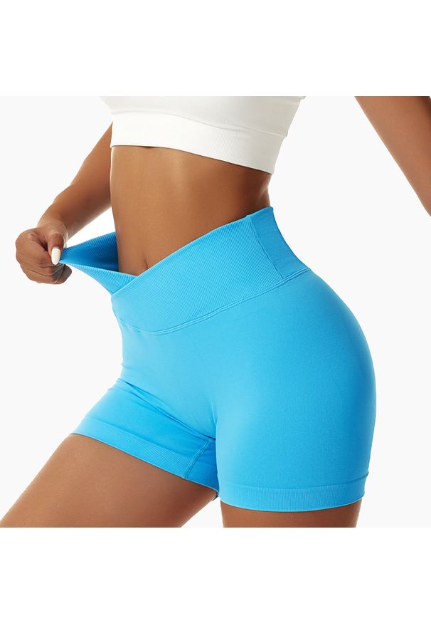 Intica - Szorty sportowe z wysokim stanem odprowadzające wilgoć Rezzan. Stan: podwyższony. Kolor: niebieski. Materiał: tkanina, materiał. Sport: fitness