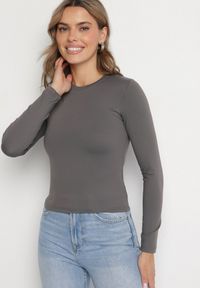 Born2be - Szara Bawełniana Bluzka Typu Longsleeve Lisfia. Okazja: na co dzień, na spotkanie biznesowe, do pracy. Kolor: szary. Materiał: bawełna. Długość rękawa: długi rękaw. Styl: biznesowy, elegancki, casual #6