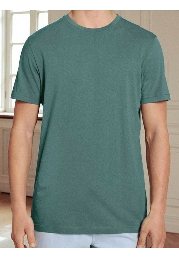 Sinsay - Bawełniana koszulka z krótkim rękawem - zielony. Kolor: zielony. Materiał: bawełna. Długość rękawa: krótki rękaw. Długość: krótkie