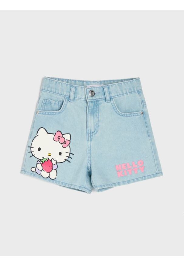 Sinsay - Jeansowe szorty Hello Kitty - niebieski. Kolor: niebieski. Materiał: jeans. Wzór: motyw z bajki