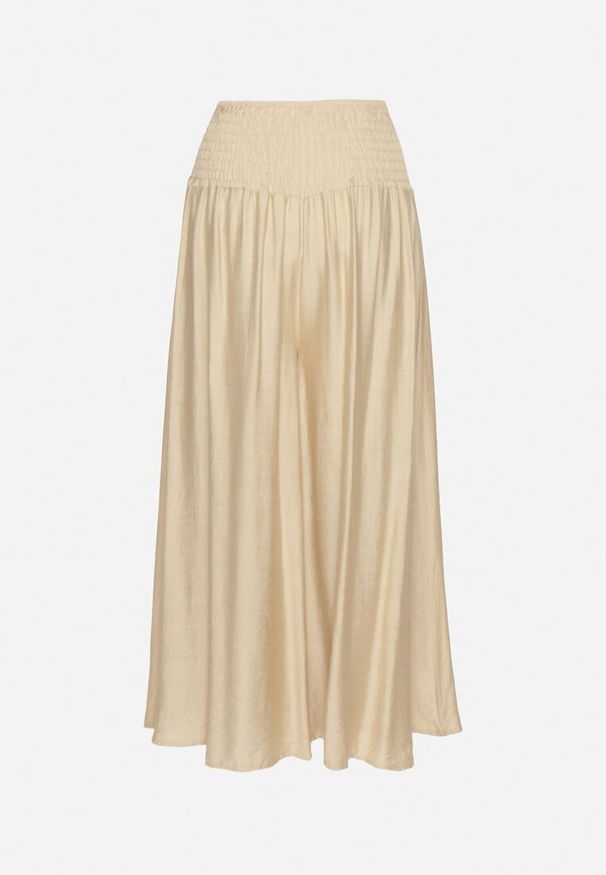 Born2be - Beżowe Szerokie Spodnie Kuloty o Długości 7/8 z Wysokim Stanem Ulamiriela. Okazja: na co dzień. Stan: podwyższony. Kolor: beżowy. Styl: casual, elegancki