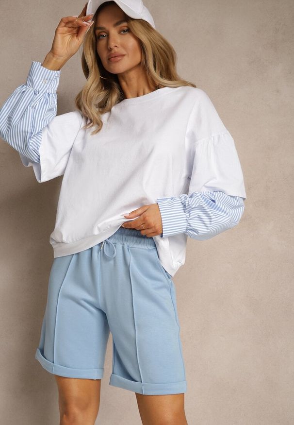 Renee - Jasnoniebieskie Casualowe Szorty High Waist z Kieszeniami Wykończone Gumką Shezetta. Okazja: na co dzień. Stan: podwyższony. Kolor: niebieski. Materiał: materiał. Sezon: lato. Styl: casual