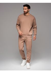 Ombre Clothing - Komplet dresowy UNISEX w stylu athleisure ze spodniami i bluzą - brązowy V16 - Rozmiar: XL/XXL. Okazja: do domu. Kolor: brązowy. Materiał: dresówka. Wzór: aplikacja #9
