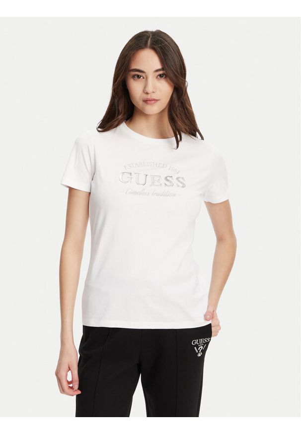 Guess T-Shirt V5YI12 J1314 Biały Regular Fit. Kolor: biały. Materiał: bawełna