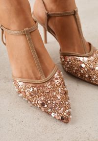 Born2be - Ciemnobeżowe Siateczkowe Sandały na Szpilce z Noskiem Zdobionym Koralikami Riovela. Okazja: na co dzień, na ślub cywilny, do pracy, na wesele. Zapięcie: pasek. Kolor: beżowy. Wzór: aplikacja. Obcas: na szpilce. Styl: casual, elegancki #6