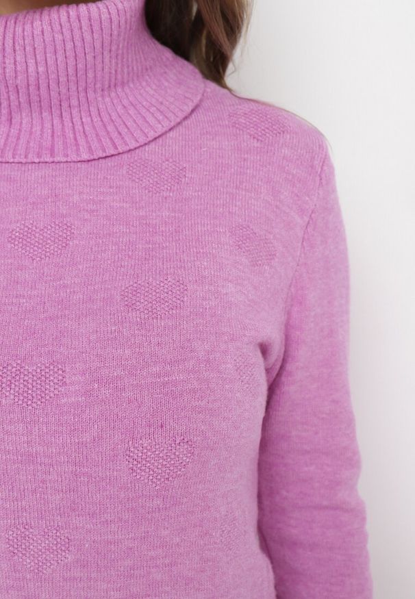 Born2be - Fioletowy Golf z Miękkiej Dzianiny Oamperie. Typ kołnierza: golf. Kolor: fioletowy. Materiał: dzianina. Długość rękawa: długi rękaw. Długość: długie. Wzór: aplikacja