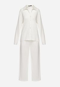Born2be - Biały 2-częściowy Komplet z Koszulą i Szerokimi Spodniami Anscuro. Kolor: biały. Materiał: materiał #6