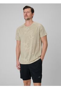 4f - 4F Koszulka treningowa regular szybkoschnąca męska - beżowa S. Kolor: beżowy. Materiał: skóra, materiał. Długość rękawa: raglanowy rękaw. Sport: fitness #1