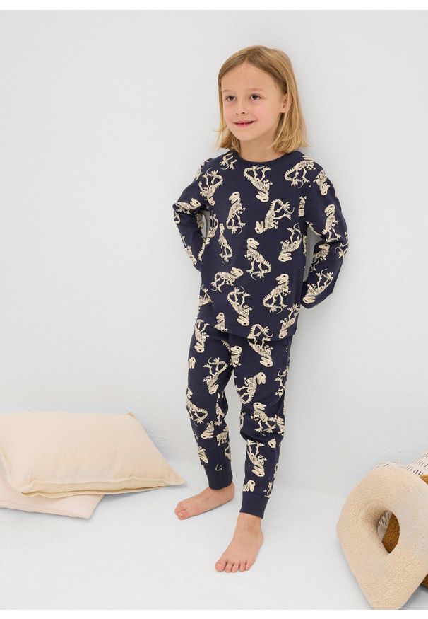 bonprix - Piżama z miękkiej bawełny (4 części). Kolor: niebieski. Materiał: bawełna. Wzór: gładki, paski, nadruk