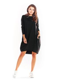 Infinite You - Bawełniana sukienka oversize z długim rękawem czarna. Okazja: na spacer, na co dzień, do pracy. Kolor: czarny. Materiał: bawełna. Długość rękawa: długi rękaw. Sezon: zima, wiosna, jesień, lato. Typ sukienki: oversize. Styl: casual, elegancki #1