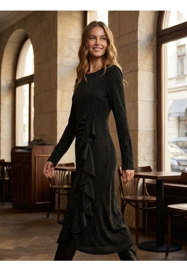 Sinsay - Elegancka sukienka midi - czarny. Kolor: czarny. Styl: elegancki. Długość: midi