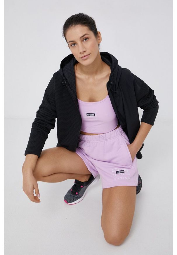 Reebok Kurtka damska kolor czarny przejściowa. Kolor: czarny. Materiał: polar, materiał