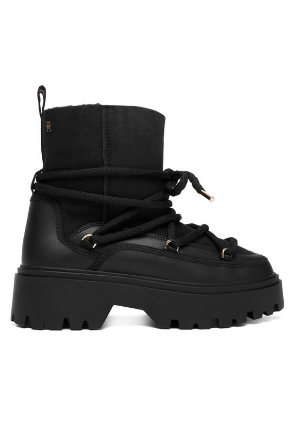 TOMMY HILFIGER - Tommy Hilfiger Śniegowce Real Shearling Laceup Snowboot FW0FW08996 Czarny. Kolor: czarny. Materiał: zamsz, skóra