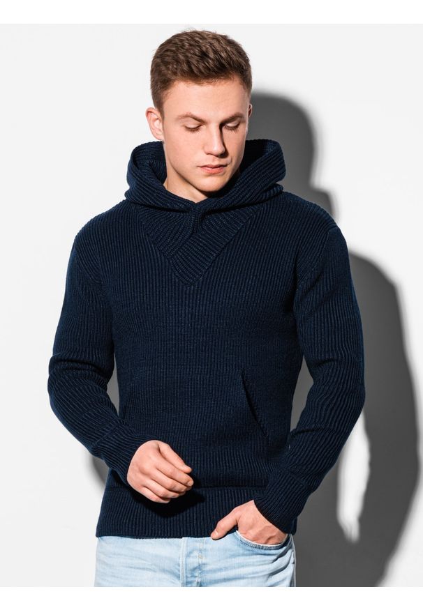 Ombre Clothing - Sweter męski E181 - granatowy - M. Kolor: niebieski. Materiał: akryl