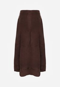 Renee - Brązowa Gładka Spódnica z Imitacji Zamszu o Rozkloszowanym Kroju Nettia. Kolor: brązowy. Materiał: zamsz. Wzór: gładki #7