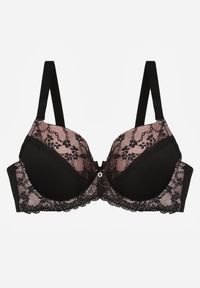 Renee - Czarno-Różowy Biustonosz z Koronką i Cyrkoniami Himelodia. Kolor: czarny. Materiał: koronka. Wzór: koronka #8