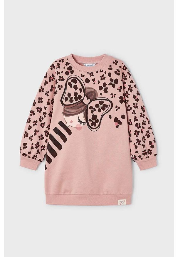 Mayoral sukienka dziecięca kolor różowy mini prosta. Okazja: na co dzień. Kolor: różowy. Wzór: nadruk. Typ sukienki: proste. Styl: casual. Długość: mini