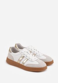 Renee - Białe Sneakersy ze Skóry Naturalnej z Geometrycznym Wzorem Zetisius. Okazja: na co dzień. Kolor: biały. Materiał: skóra. Wzór: geometria #4