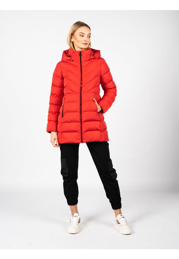 Geox Kurtka "Spherica" | W2628Q T2506 | Kobieta | Czerwony. Okazja: na co dzień. Typ kołnierza: kaptur. Kolor: czerwony. Materiał: poliester. Styl: casual
