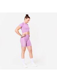 DOMYOS - Spodenki fitness cardio damskie Domyos seamless. Stan: podwyższony. Kolor: różowy. Materiał: skóra, materiał. Sport: fitness