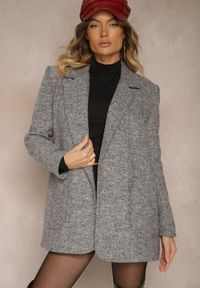Renee - Czarno-Biała Marynarka Bez Zapięć Wyposażona w Poduszki w Ramionach i Kieszenie Avalira. Kolor: czarny. Materiał: dzianina