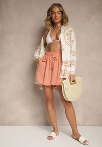 Renee - Pomarańczowe Szorty High Waist o Luźnym Kroju Mevaluna. Okazja: na co dzień, na spacer. Stan: podwyższony. Kolor: pomarańczowy. Styl: casual #5