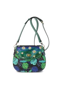 Zielona Elegancka Damska Torebka Laura Vita. Kolor: zielony. Wzór: kwiaty, aplikacja, kolorowy. Materiał: z tłoczeniem, zdobione. Styl: elegancki