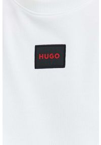 Hugo - HUGO bluza bawełniana męska kolor biały z aplikacją. Kolor: biały. Materiał: bawełna. Wzór: aplikacja #4