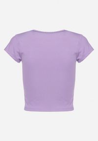 Born2be - Ciemnofioletowa Koszulka T-shirt z Krótkim Rękawem z Prążkowanej Dzianiny Nuvolia. Kolor: fioletowy. Materiał: prążkowany, dzianina. Długość rękawa: krótki rękaw. Długość: krótkie. Sezon: lato #6