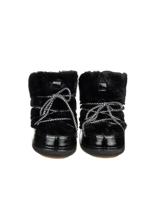 Śniegowce Bayla-194 Moonia Black 194009, Czarny, Futro sztuczne. Zapięcie: bez zapięcia. Kolor: czarny. Materiał: tworzywo sztuczne. Szerokość cholewki: normalna. Wzór: aplikacja. Obcas: na obcasie. Wysokość obcasa: średni