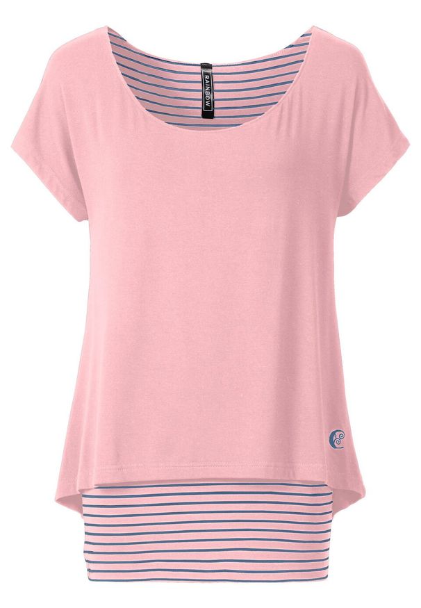 Długi shirt 2 w 1 bonprix stary róż - dymny niebieski. Kolor: różowy. Długość: długie. Styl: retro