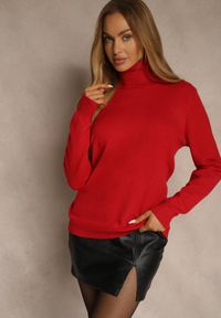 Renee - Czerwony Casualowy Golf z Bawełną i Wełną Reillisa. Okazja: na co dzień. Typ kołnierza: golf. Kolor: czerwony. Materiał: wełna, bawełna. Styl: casual #5