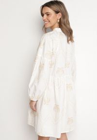 Born2be - Biała Bawełniana Sukienka w Palmy z Wiązaniem Evivirae. Okazja: na spacer. Kolor: biały. Materiał: bawełna. Styl: elegancki, wakacyjny