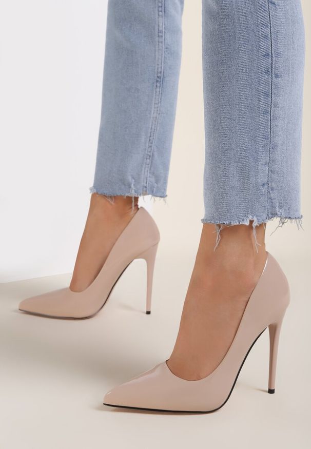 Renee - Beżowe Szpilki Cassildi. Kolor: beżowy. Materiał: jeans. Obcas: na szpilce. Styl: elegancki. Wysokość obcasa: średni