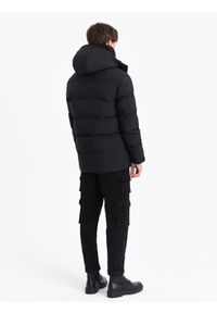 Ombre Clothing - Zimowa kurtka męska z odpinanym kapturem i kieszeniami cargo - czarna V3 OM-JAHP-0152 - XXL. Kolor: czarny. Materiał: poliester. Sezon: zima #5