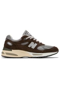 Buty męskie New Balance U991BG2 – brązowe. Kolor: brązowy. Materiał: guma, skóra. Szerokość cholewki: normalna. Sport: bieganie