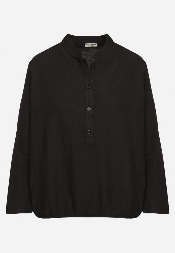 Born2be - Czarna Koszula z Podwijanymi Rękawami Ilanielis. Okazja: na co dzień. Kolor: czarny. Materiał: jeans. Styl: elegancki, casual