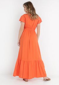 Born2be - Pomarańczowa Sukienka Diomeira. Kolor: pomarańczowy. Materiał: tkanina. Wzór: jednolity, gładki. Typ sukienki: kopertowe. Styl: klasyczny, elegancki. Długość: maxi #6