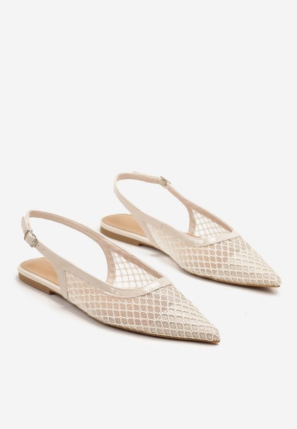 Renee - Beżowe Siateczkowe Sandały Slingback na Płaskiej Podeszwie Reolanta. Okazja: na spotkanie biznesowe, do pracy, na co dzień. Kolor: beżowy. Wzór: aplikacja. Obcas: na płaskiej podeszwie. Styl: elegancki, casual, biznesowy