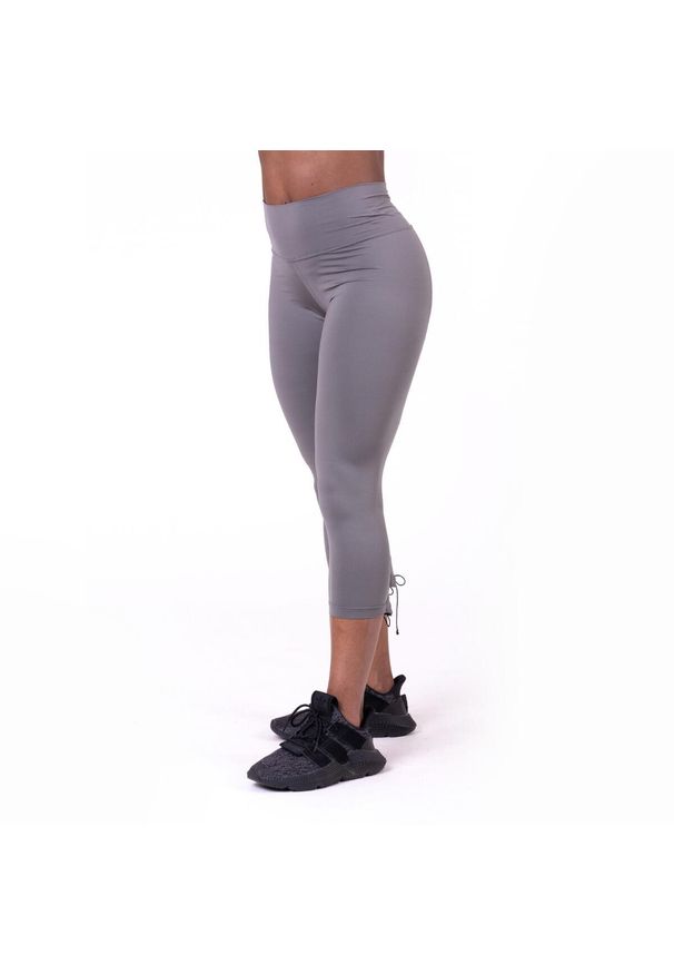 NEBBIA - Legginsy fitness damskie Nebbia sznurowane Metaliczne. Kolor: szary. Sport: fitness