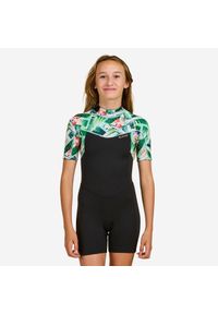 Decathlon - Krótka pianka surfingowa dla dzieci Olaian 500 Tiare z neoprenu 1,5 mm. Kolor: czarny, wielokolorowy, zielony. Materiał: neopren #1
