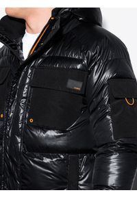 Ombre Clothing - Kurtka męska zimowa C457 - czarna - XXL. Kolor: czarny. Materiał: poliester. Wzór: aplikacja. Sezon: zima #7
