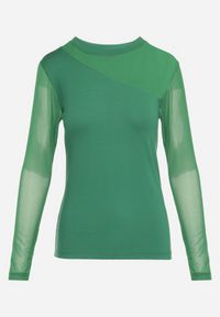 Born2be - Zielona Wiskozowa Bluzka z Asymetrycznym Dekoltem i Siateczką Layera. Kolor: zielony. Materiał: wiskoza #5