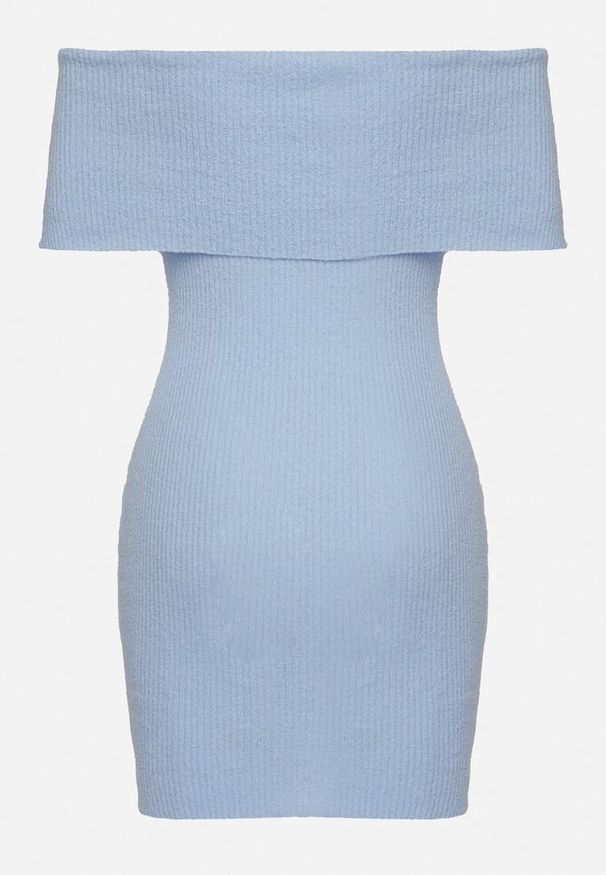 Born2be - Jasnoniebieska Elastyczna Sukienka Mini Hiszpanka o Taliowanym Kroju Arivens. Typ kołnierza: dekolt hiszpanka. Kolor: niebieski. Długość: mini