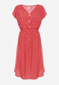 Renee - Czerwona Sukienka z Bawełny o Rozkloszowanym Kroju z Gumką w Talii Emilla. Okazja: na co dzień, na spotkanie biznesowe, do pracy. Kolor: czerwony. Materiał: bawełna. Długość rękawa: krótki rękaw. Typ sukienki: rozkloszowane. Styl: casual, biznesowy, elegancki #2